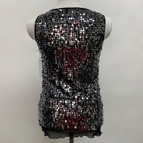 Papillon Blanc Women's Tank Top Small Black Silver Sequins Sleeveless NWT - Picture 4 of 7